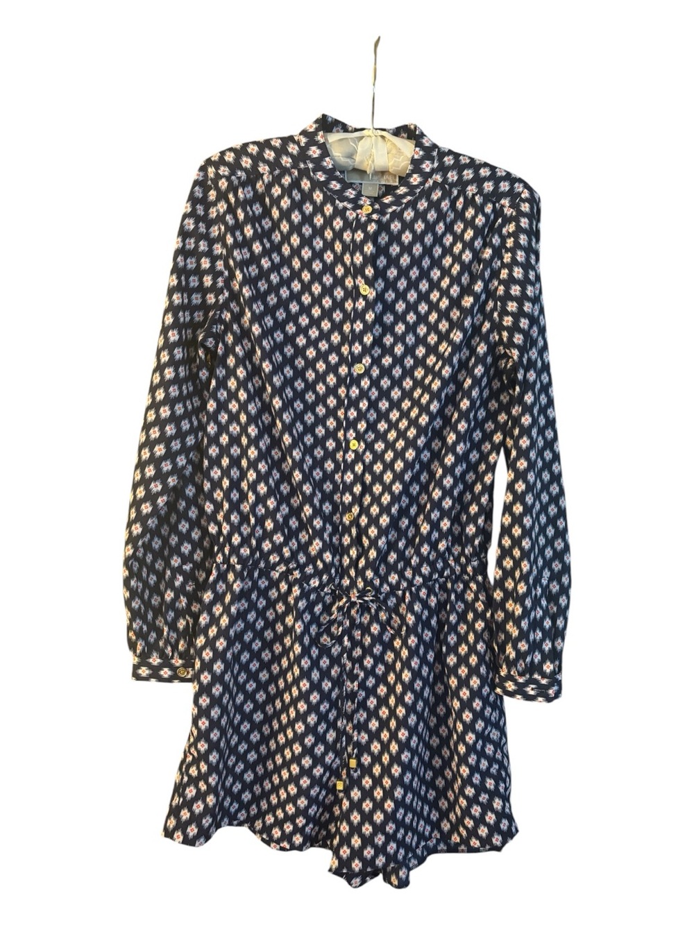 Michael Kors Navy and Cream Long-Sleeve Printed Romper Size M like new